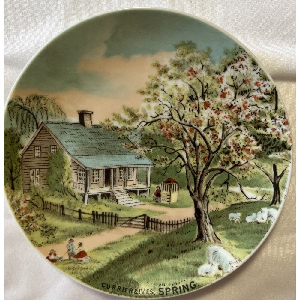 Currier and Ives Set Of 4 Seasons Plates Decorative Wall Plates 6.5 Inch Vintage - Picture 2 of 10